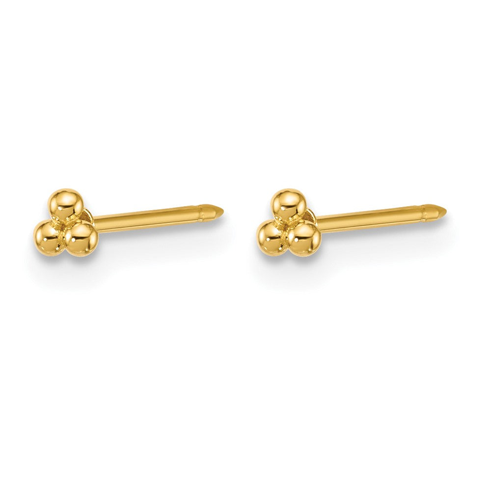 14K Yellow Gold Polished 3mm Triple Ball Post Earrings