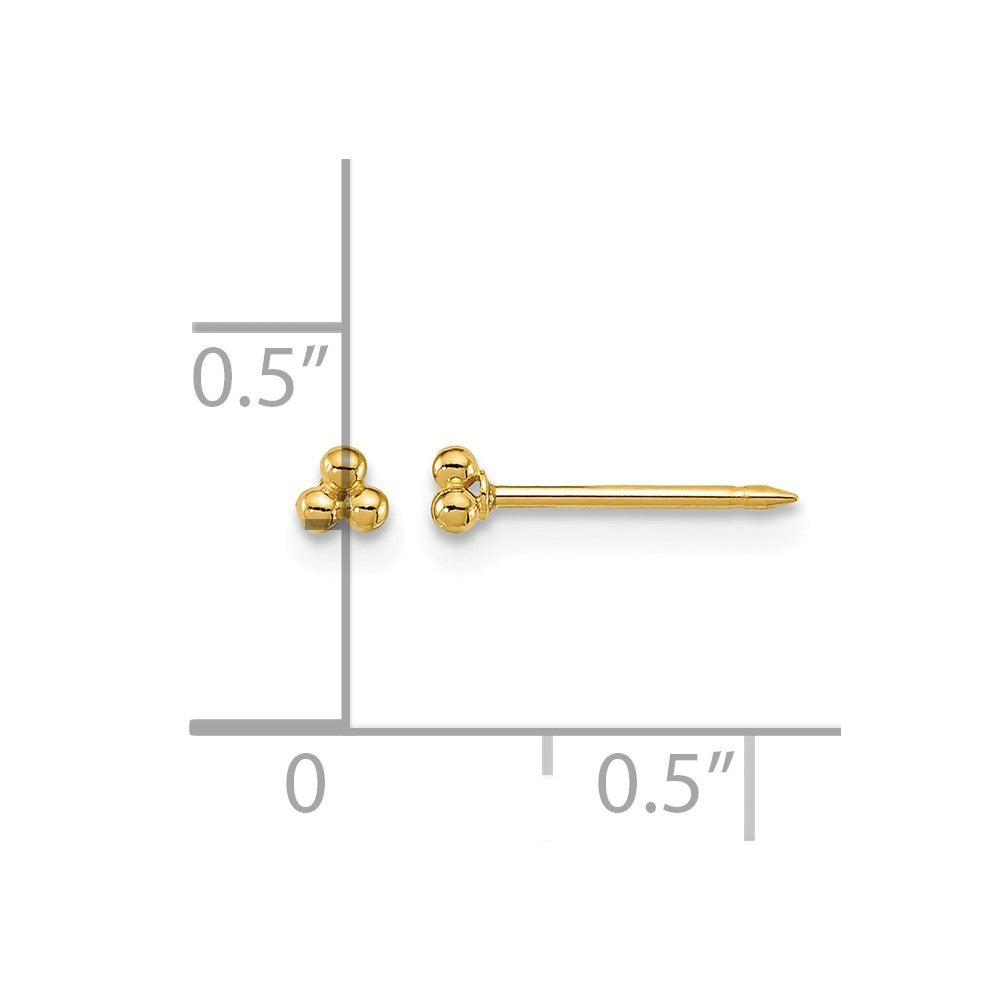 14K Yellow Gold Polished 3mm Triple Ball Post Earrings
