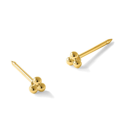 14K Yellow Gold Polished 3mm Triple Ball Post Earrings