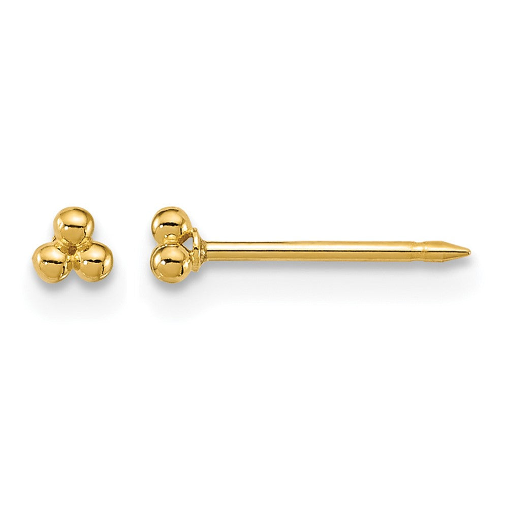 14K Yellow Gold Polished 3mm Triple Ball Post Earrings