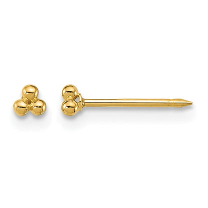 14K Yellow Gold Polished 3mm Triple Ball Post Earrings
