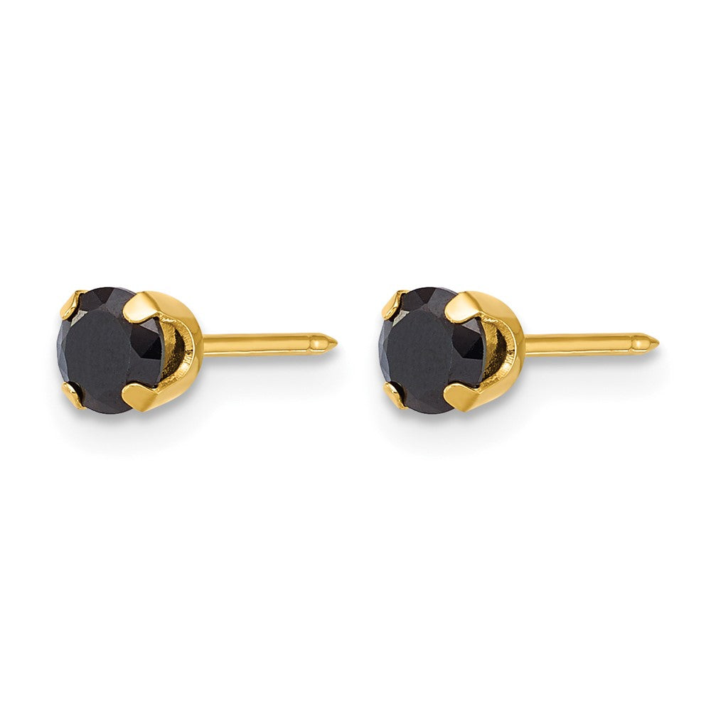 14K Yellow Gold Polished 4mm Black CZ Stud Earrings