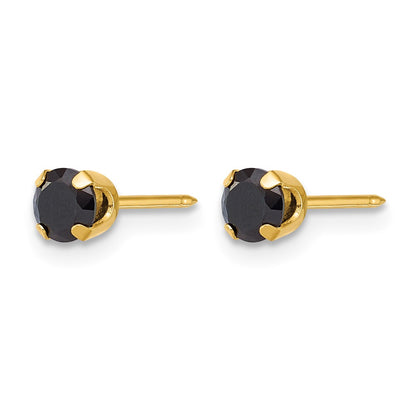 14K Yellow Gold Polished 4mm Black CZ Stud Earrings