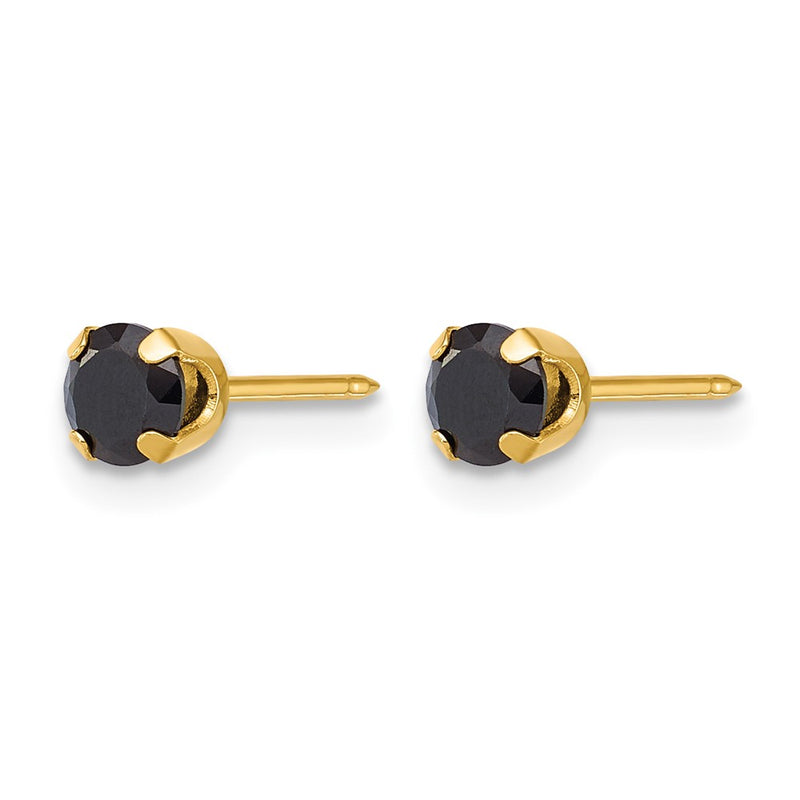 14K Yellow Gold Polished 4mm Black CZ Stud Earrings