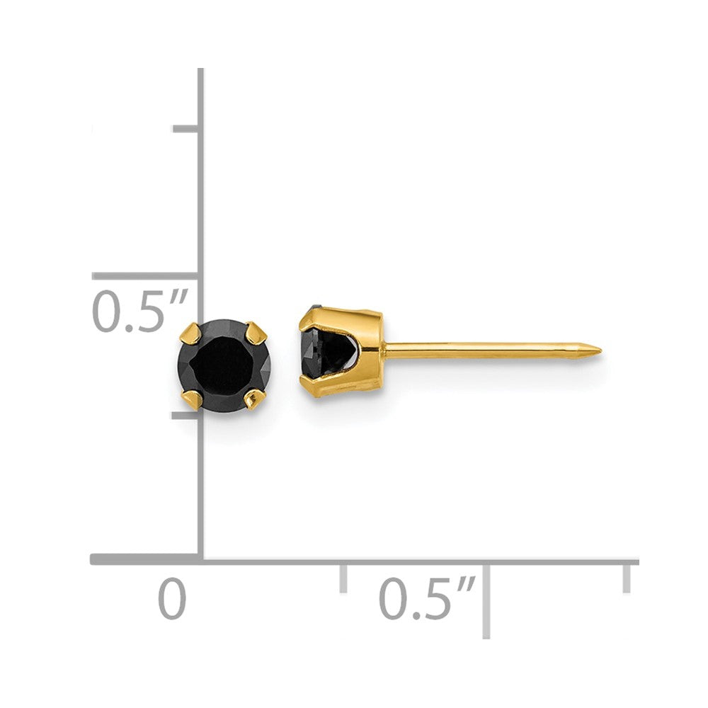 14K Yellow Gold Polished 4mm Black CZ Stud Earrings