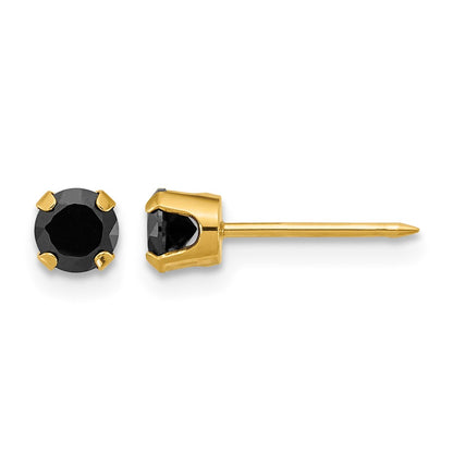 14K Yellow Gold Polished 4mm Black CZ Stud Earrings