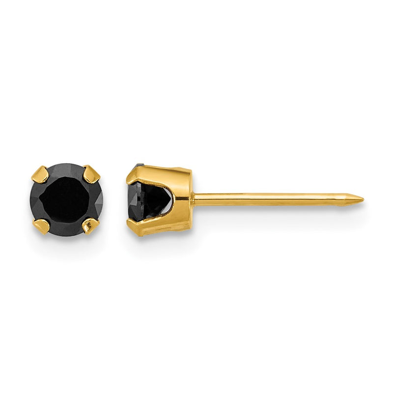 14K Yellow Gold Polished 4mm Black CZ Stud Earrings