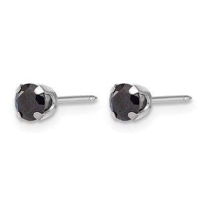 14K Polished White Gold 4mm Black CZ Stud Earrings
