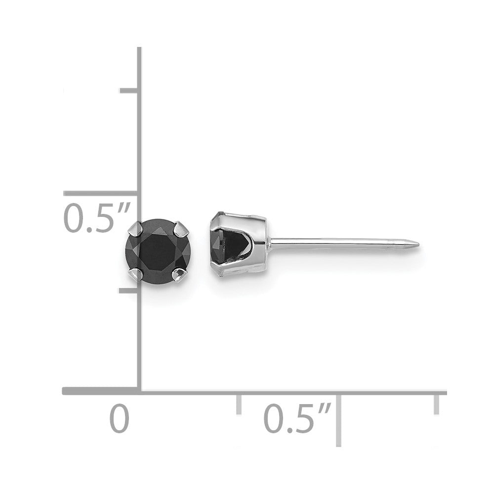 14K Polished White Gold 4mm Black CZ Stud Earrings