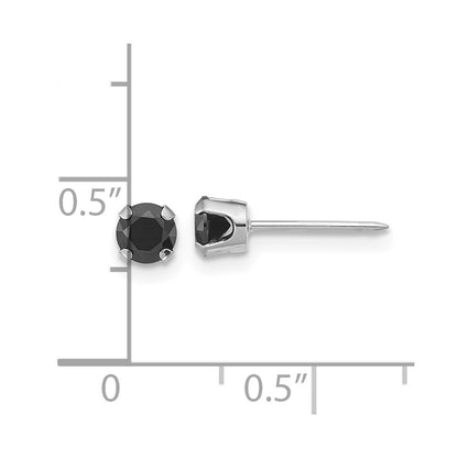 14K Polished White Gold 4mm Black CZ Stud Earrings