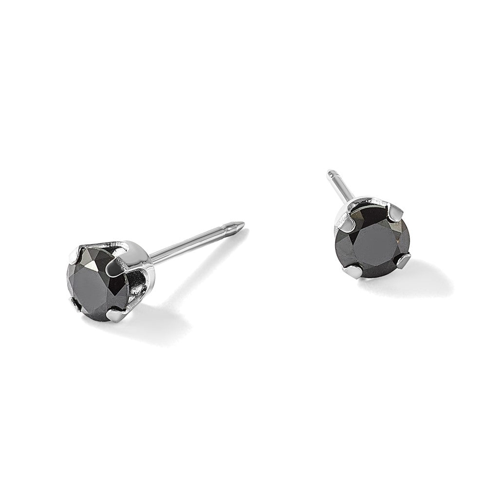 14K Polished White Gold 4mm Black CZ Stud Earrings