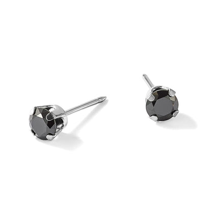 14K Polished White Gold 4mm Black CZ Stud Earrings