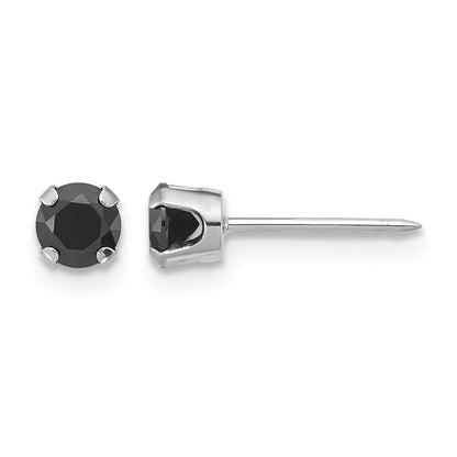 14K Polished White Gold 4mm Black CZ Stud Earrings
