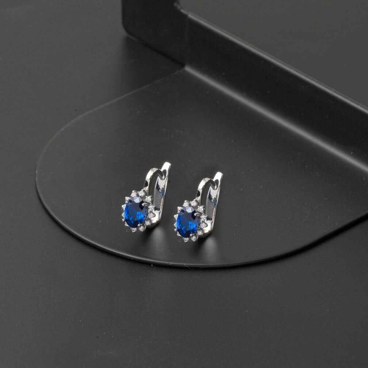 14K White Gold Diamond Sapphire Earrings