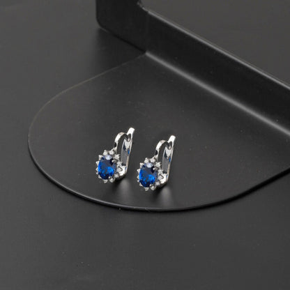 14K White Gold Diamond Sapphire Earrings