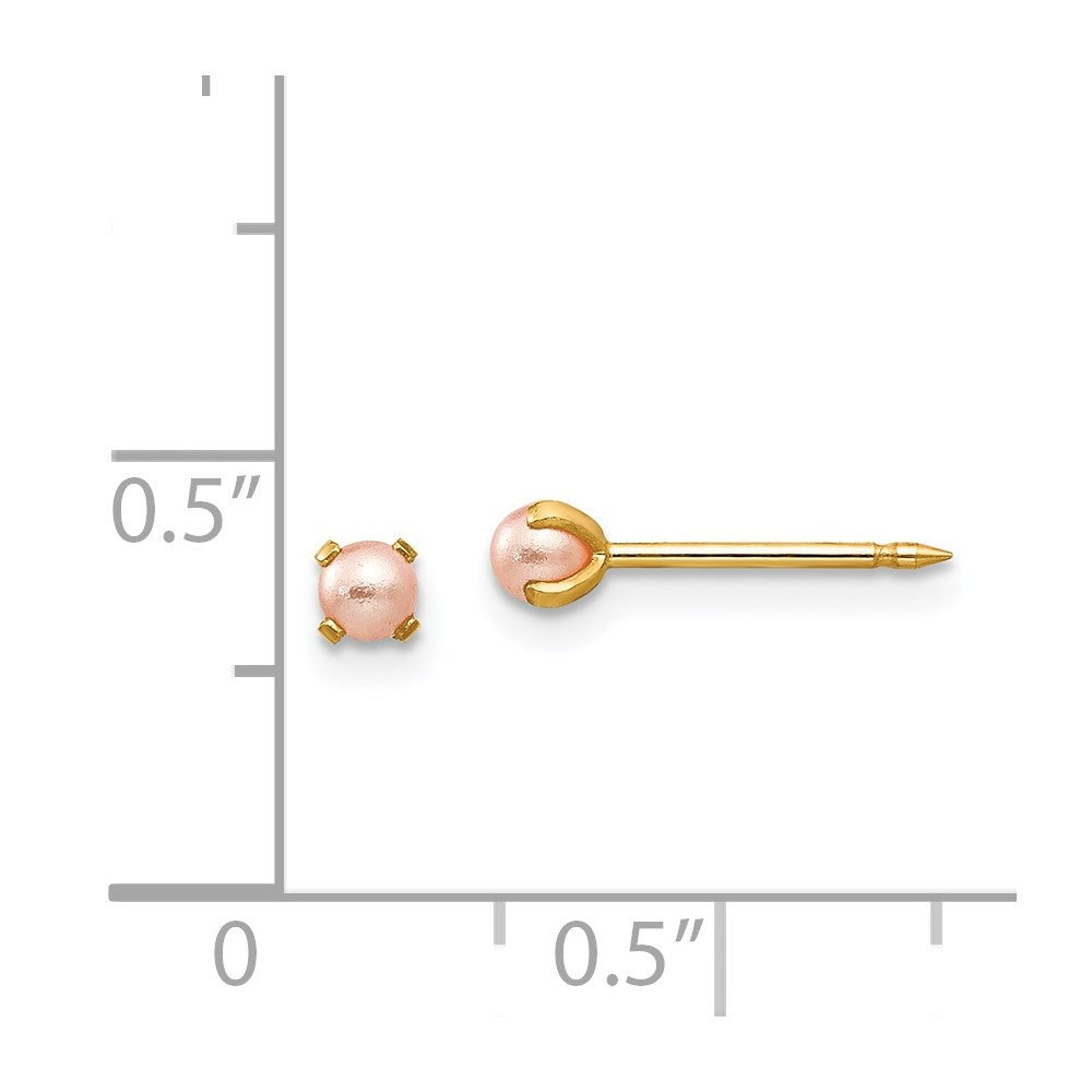 14k Yellow Gold Inverness 3mm Pink Simulated Pearl Post Earrings