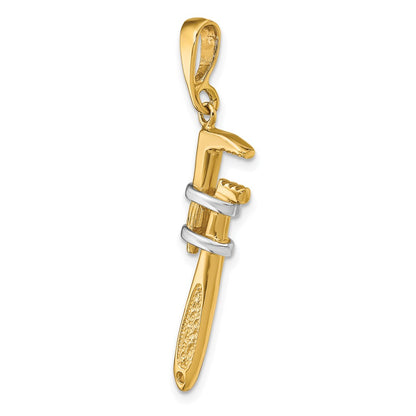 10K Yellow W/Rhodium & Rhodium 3-D Pipe Wrench Charm