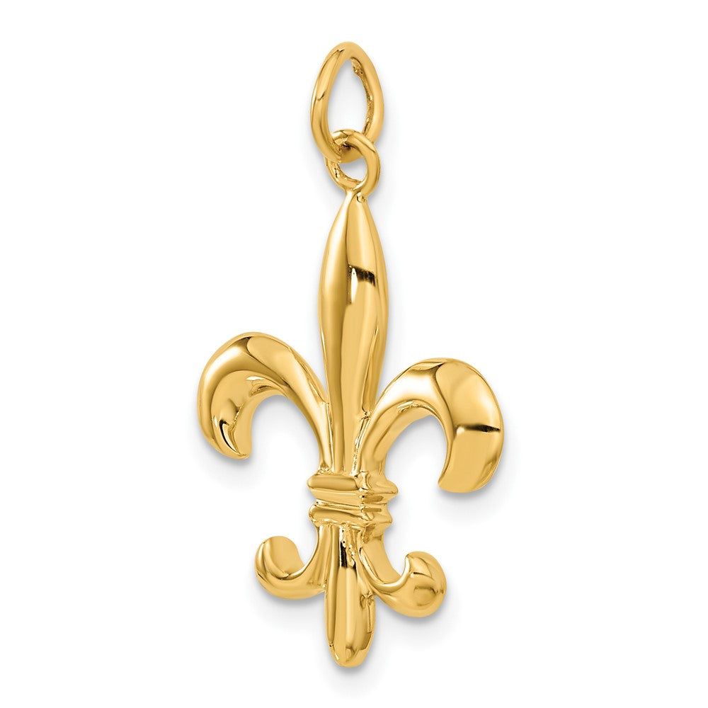 10K Yellow Gold Solid Fleur De Lis 3-D Charm