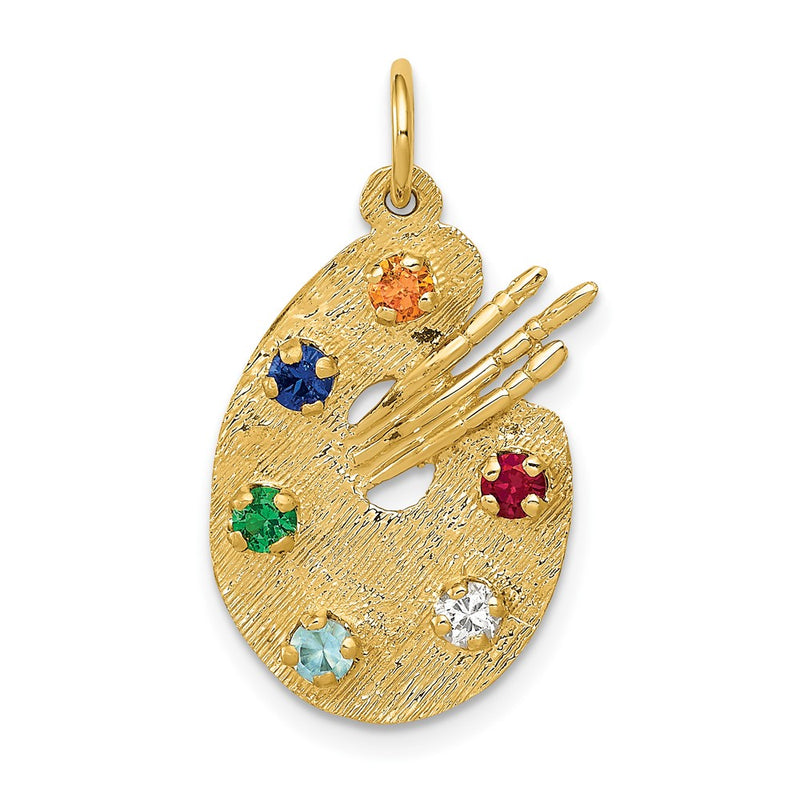 10K Yellow Gold Cz Stones Artist Palette Charm