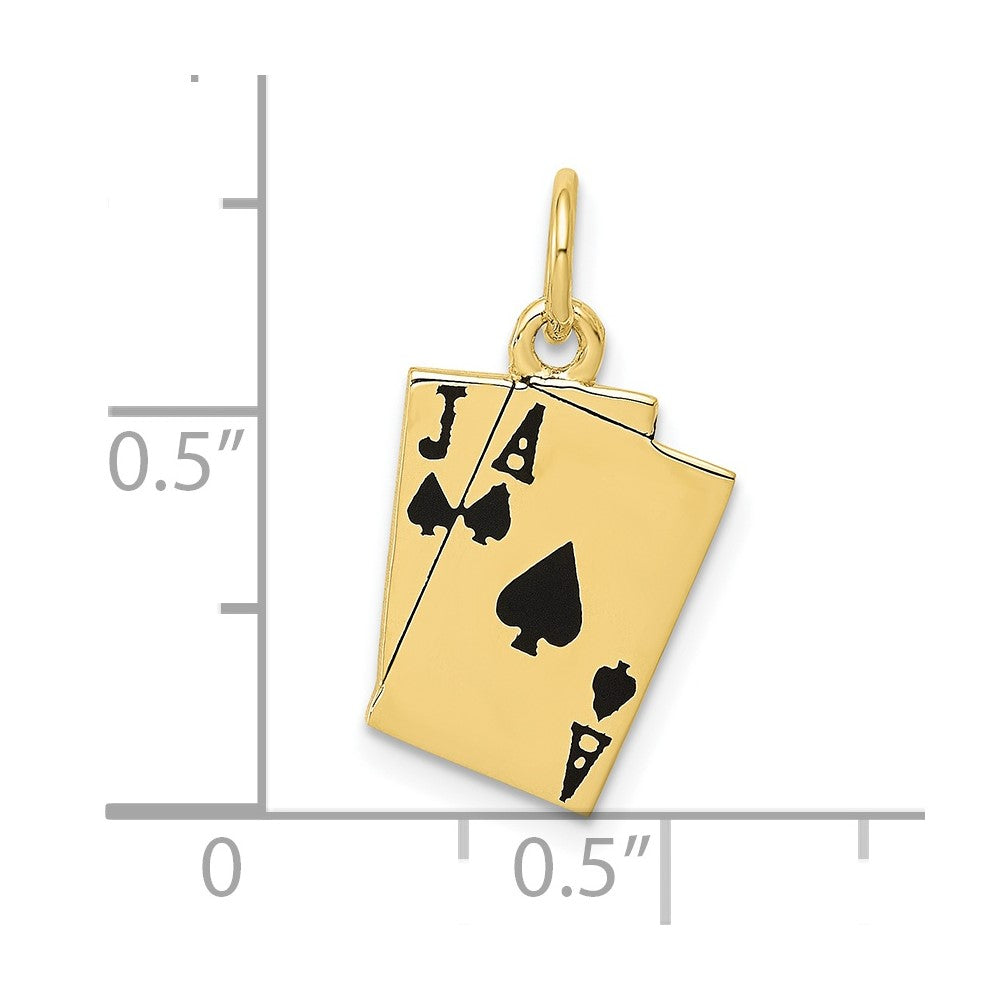 10K Yellow Gold Enameled Blackjack Playing Cards Charm