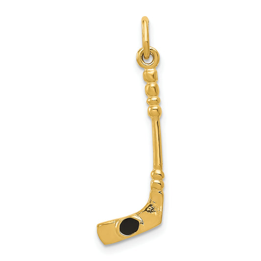 10K Yellow Gold 10Ky Hockey Stick With Enamel Charm