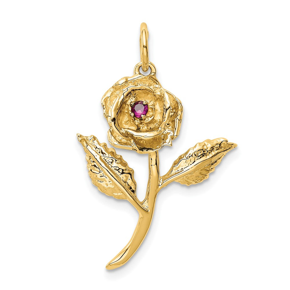 10K Yellow Gold Cz Rose Charm