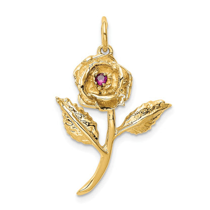10K Yellow Gold Cz Rose Charm