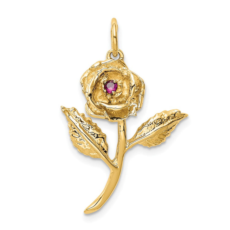 10K Yellow Gold Cz Rose Charm