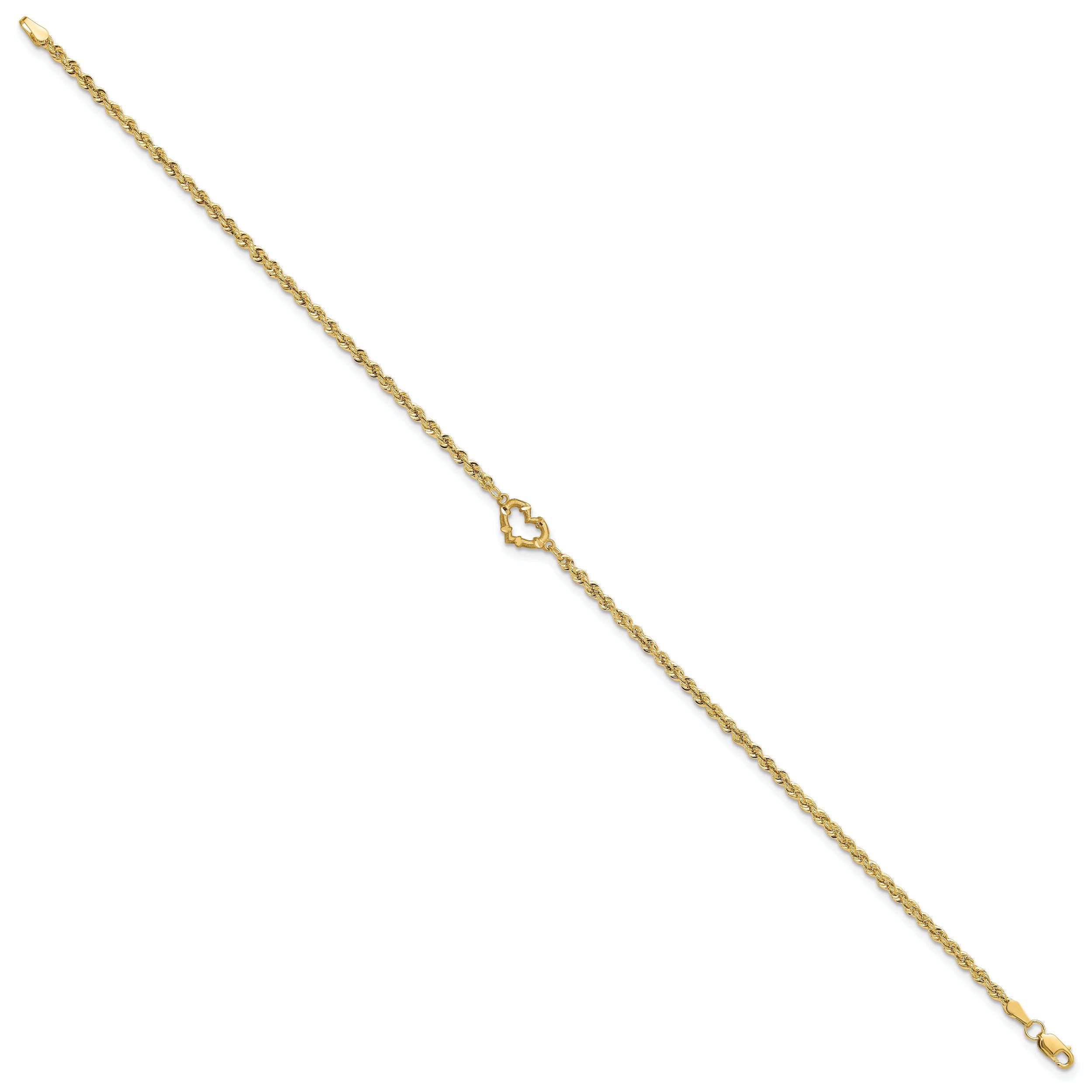 10K Yellow Gold Diamond-Cut Open Heart Rope Anklet