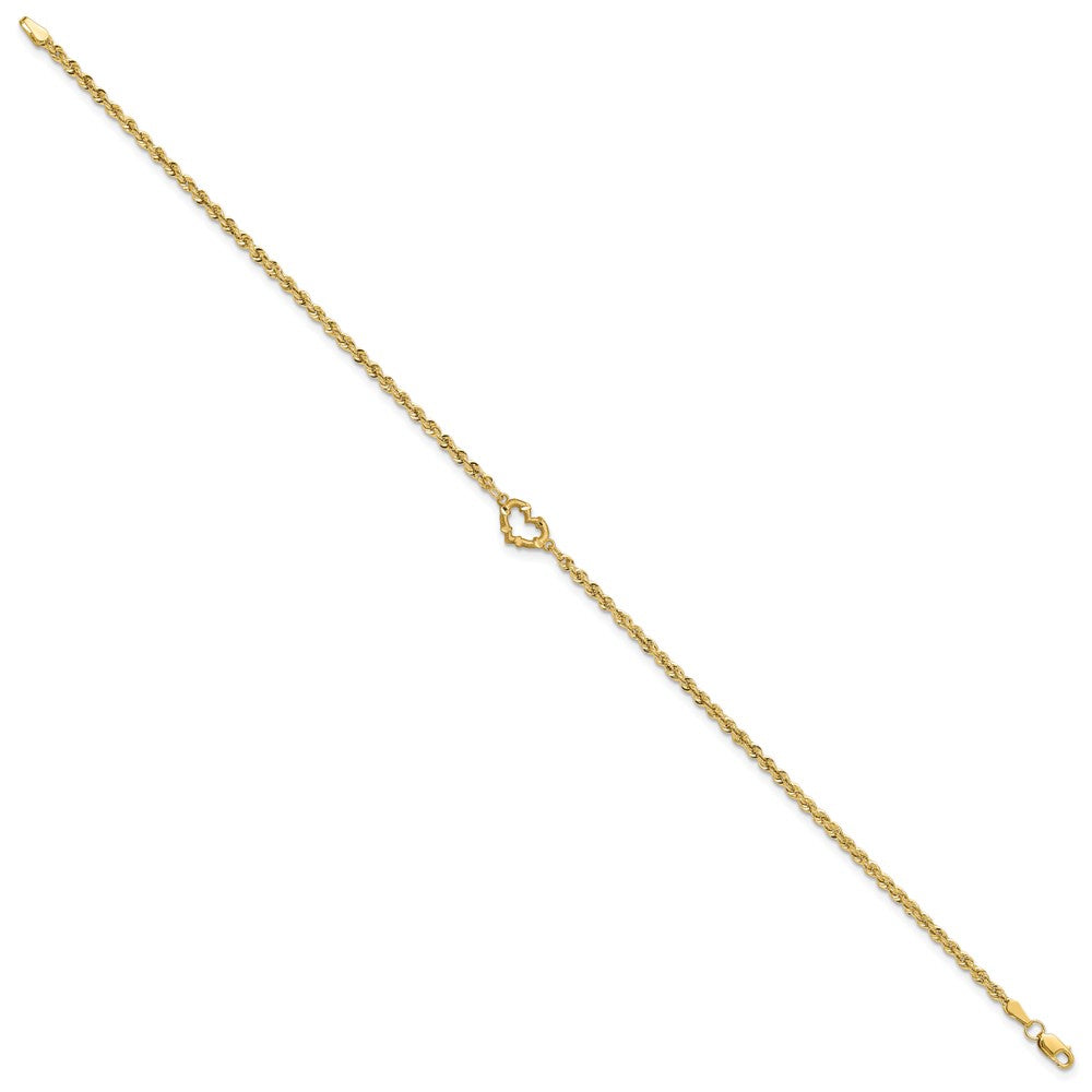 10K Yellow Gold Diamond-Cut Open Heart Rope Anklet