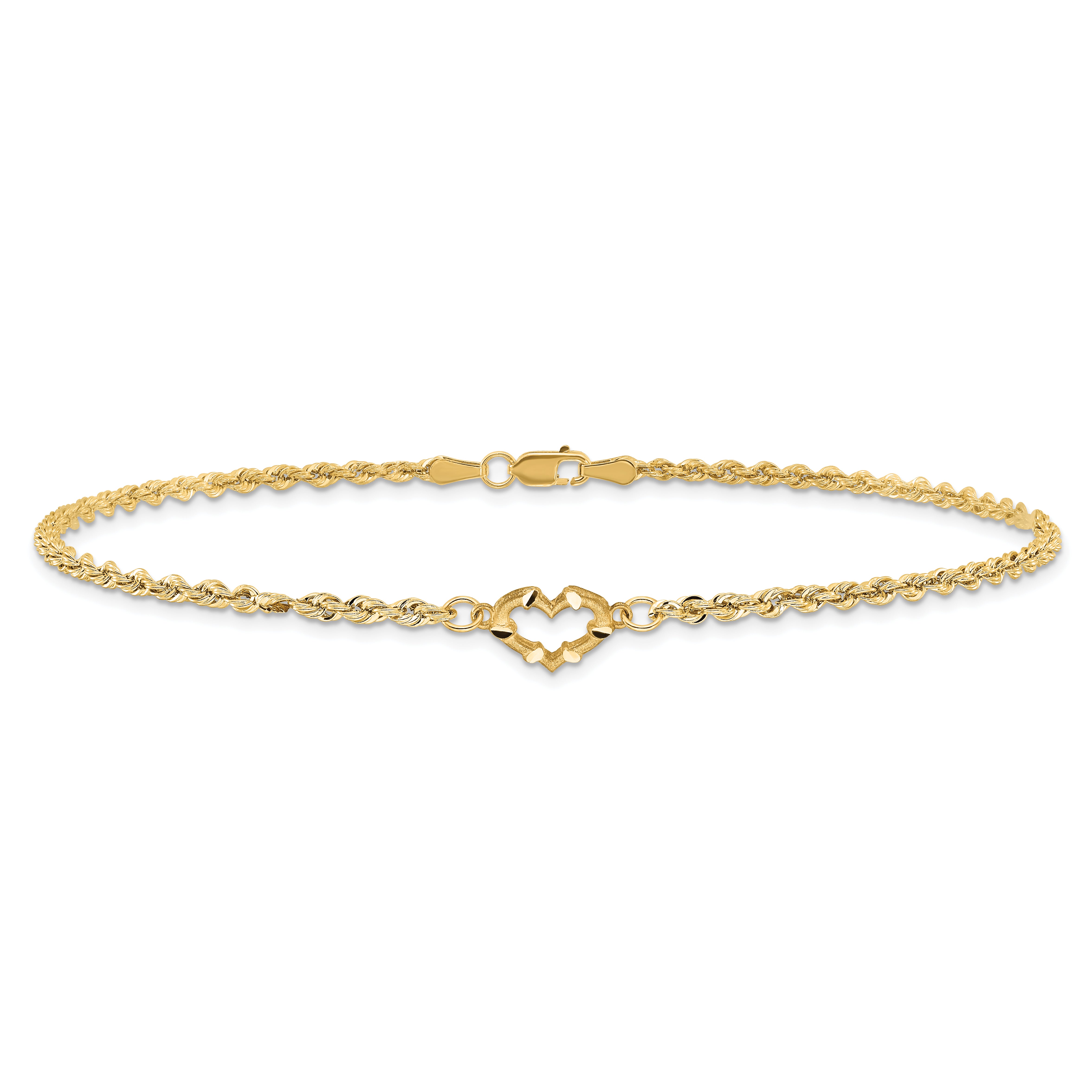 10K Yellow Gold Diamond-Cut Open Heart Rope Anklet
