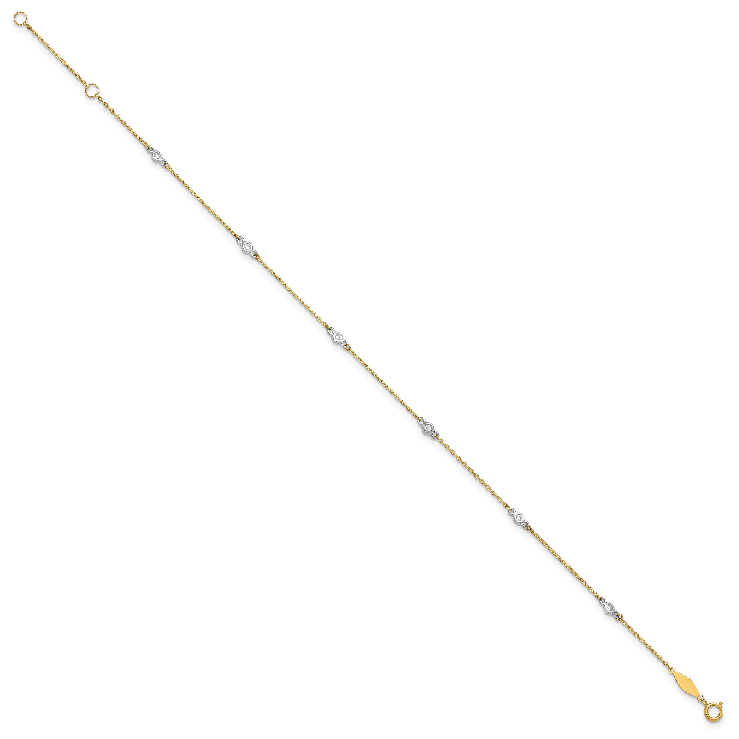 10K Two-Tone Cz 9In Plus 1In Ext. Anklet