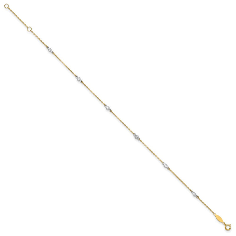 10K Two-Tone Cz 9In Plus 1In Ext. Anklet