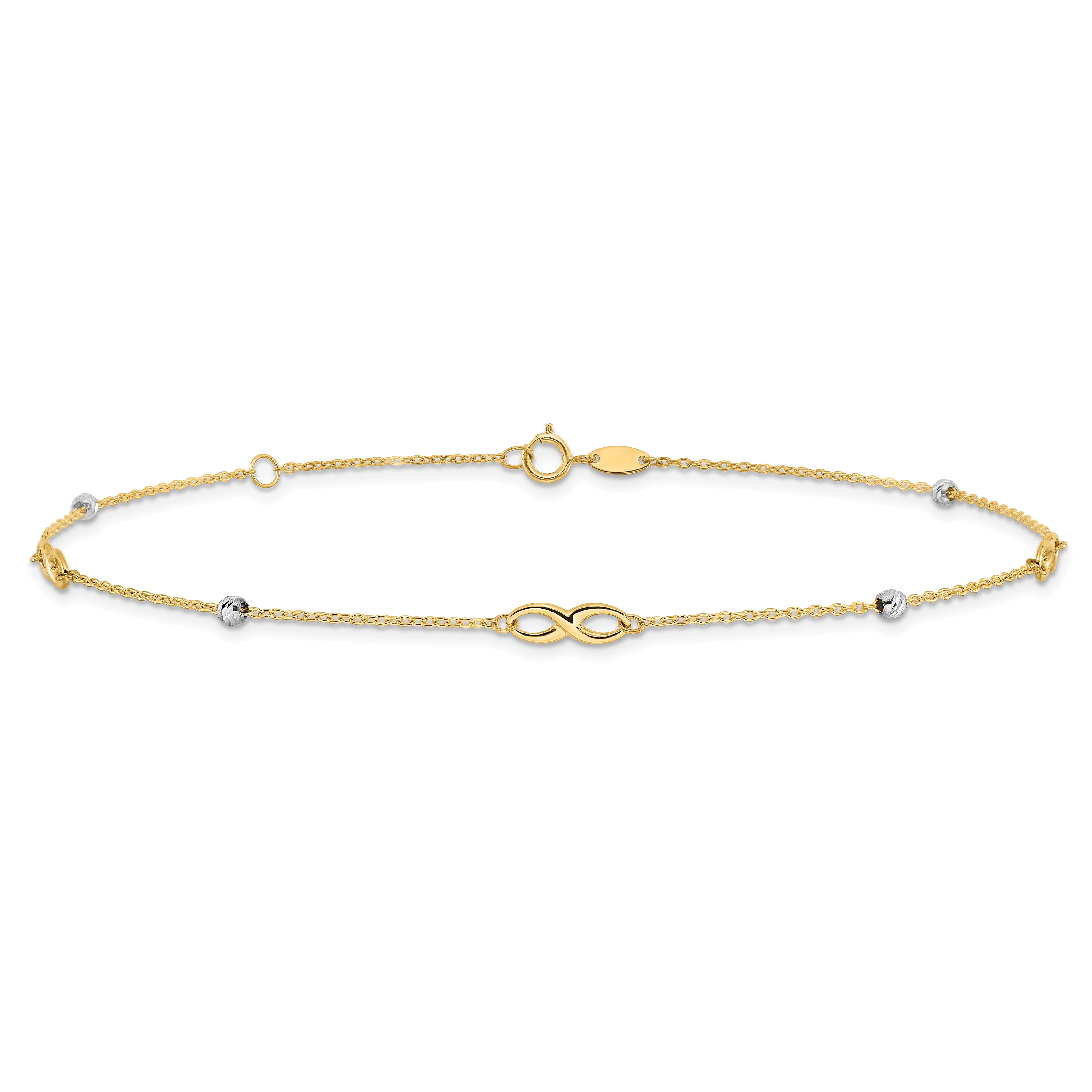 10K Two-Tone 10K Two-Tone Diamond-Cut Beads And Infinity 10In Plus 1In Ext. Anklet