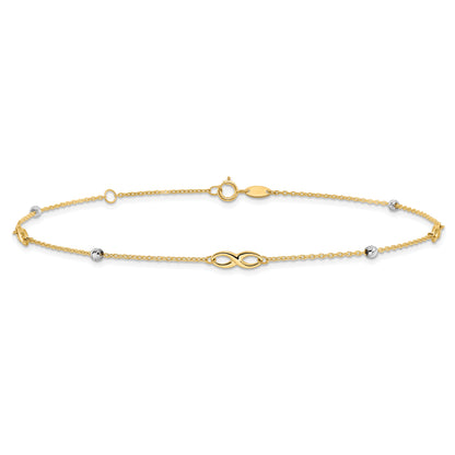 10K Two-Tone 10K Two-Tone Diamond-Cut Beads And Infinity 10In Plus 1In Ext. Anklet