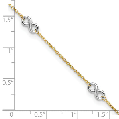 10K Two-Tone 10K Polished Infinity 9In Plus 1 In Ext. Anklet