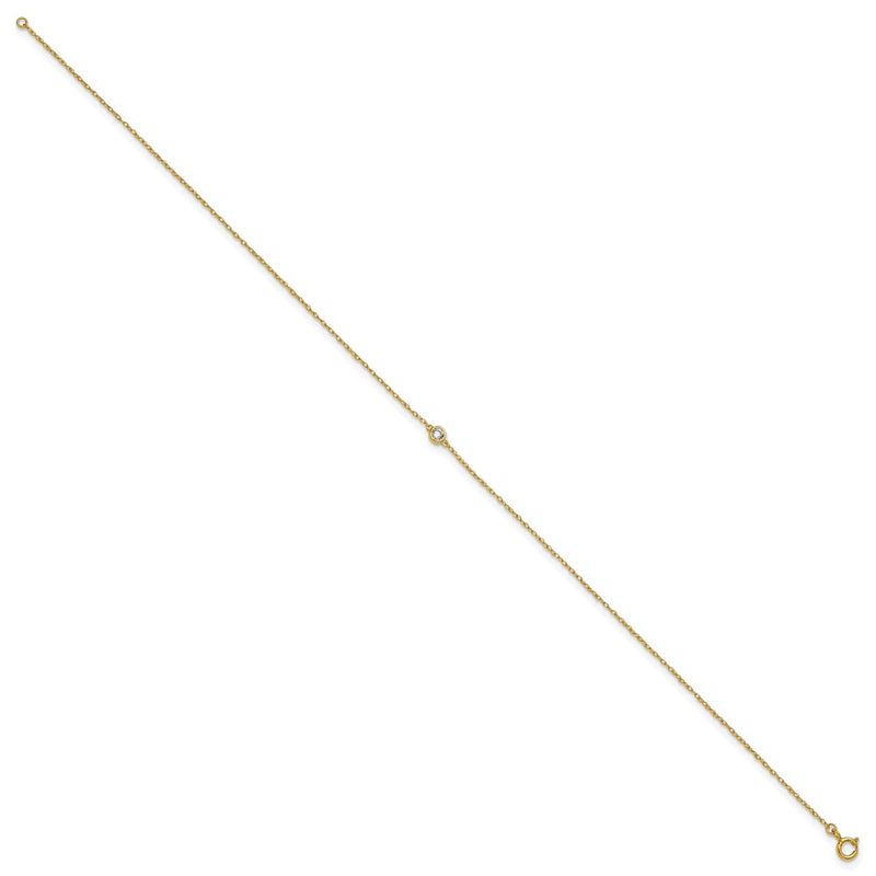 10K Yellow Gold Polished Bezel-Set Cz 10 Inch Anklet