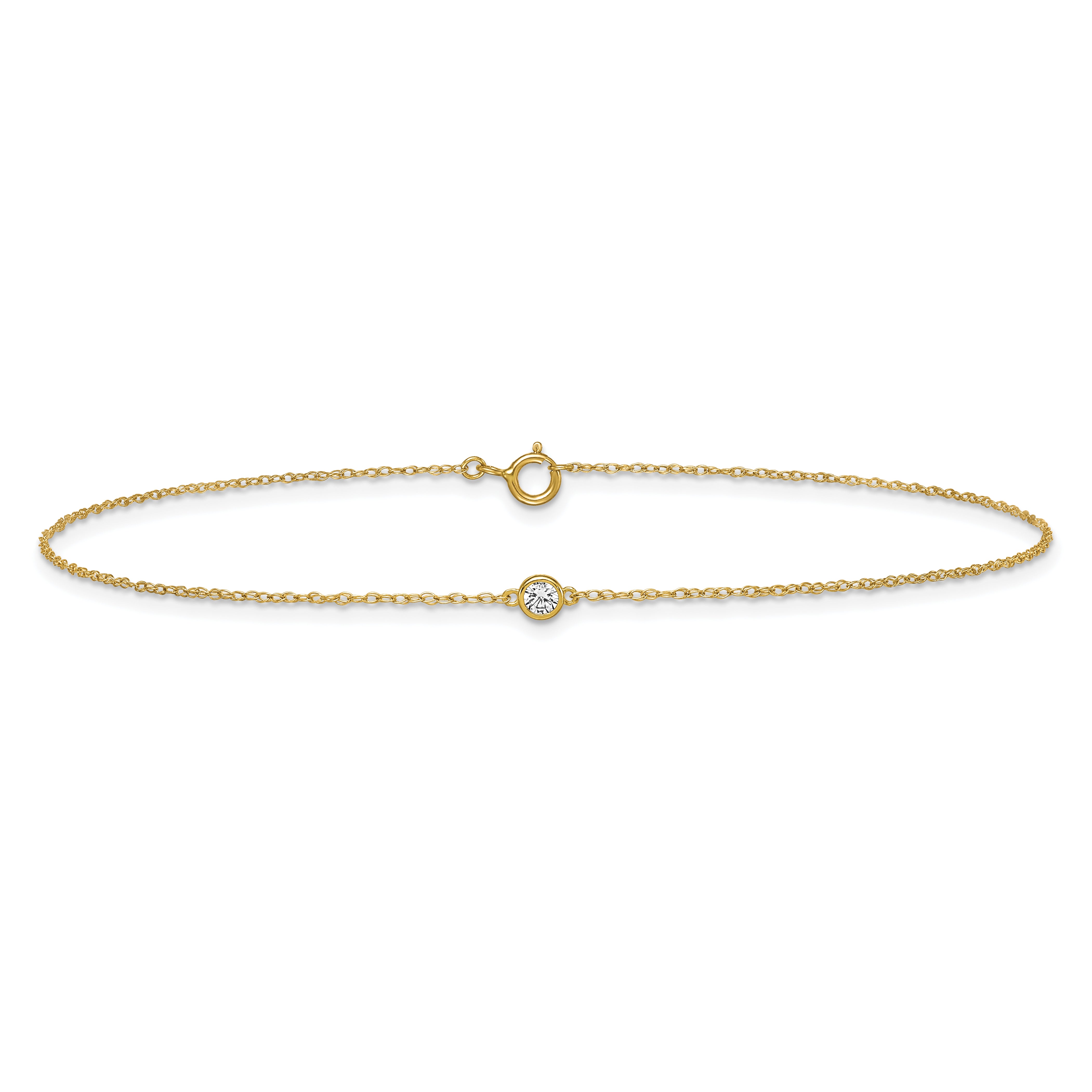 10K Yellow Gold Polished Bezel-Set Cz 10 Inch Anklet