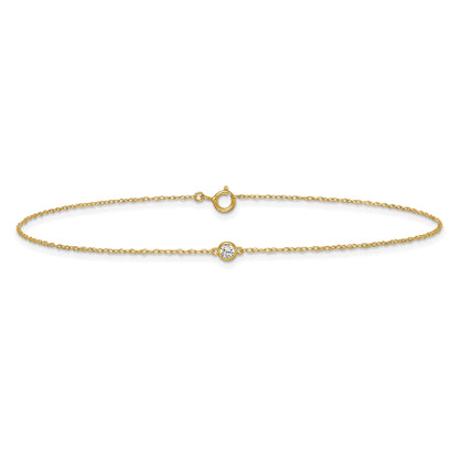 10K Yellow Gold Polished Bezel-Set Cz 10 Inch Anklet