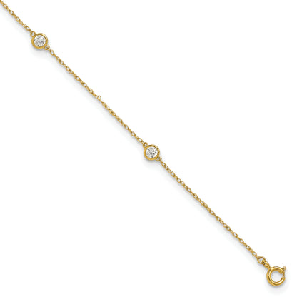 10K Yellow Gold Polished Bezel-Set Cz 5-Station 10 Inch Anklet