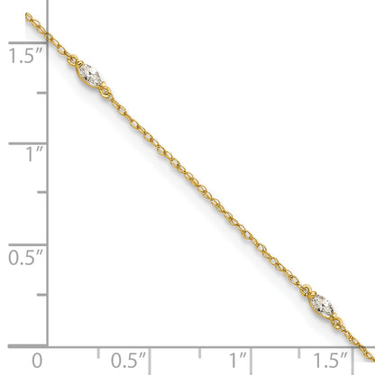 10K Yellow Gold Polished Marquise Cz 4-Station 10 Inch Anklet