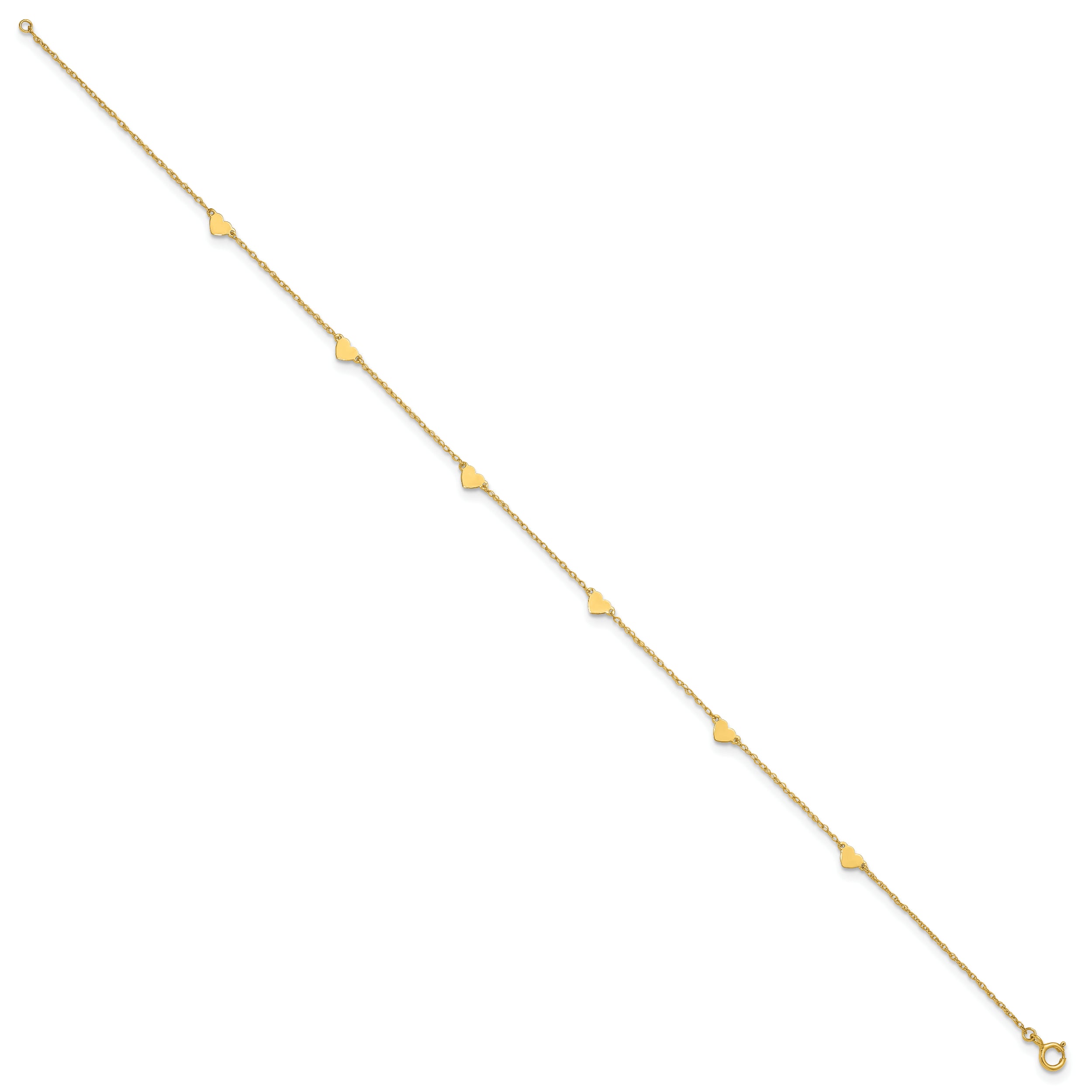 10K Yellow Gold Polished Heart 6-Station 10 Inch Anklet