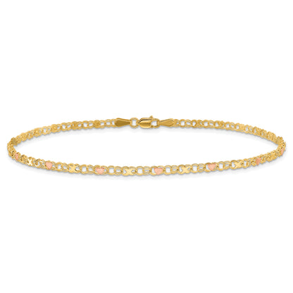 10K Two-Tone And Rose X'S Hearts 10In Anklet