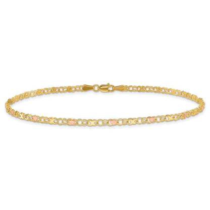10K Two-Tone And Rose X'S Hearts 10In Anklet