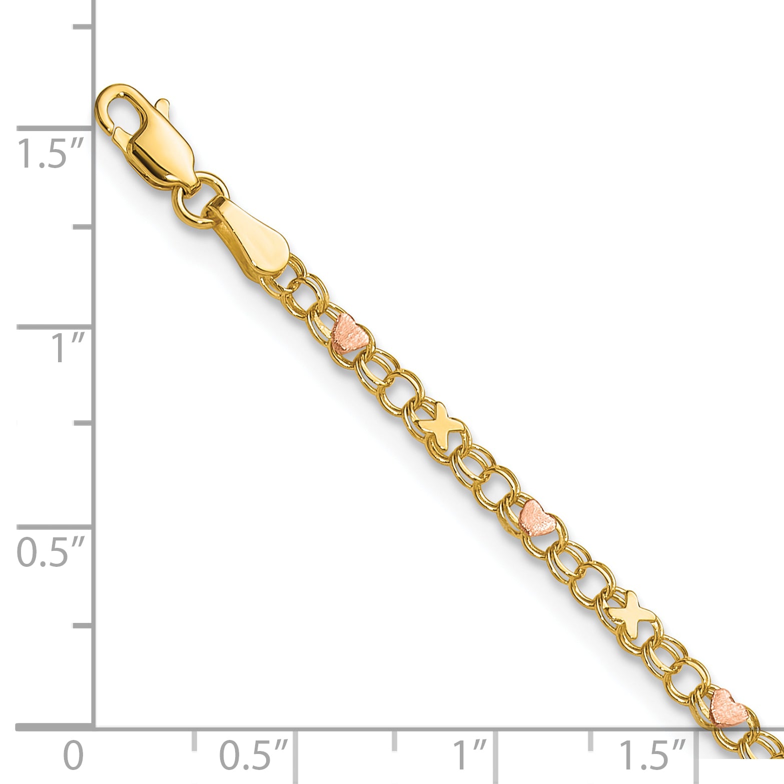 10K Two-Tone And Rose X'S Hearts 10In Anklet