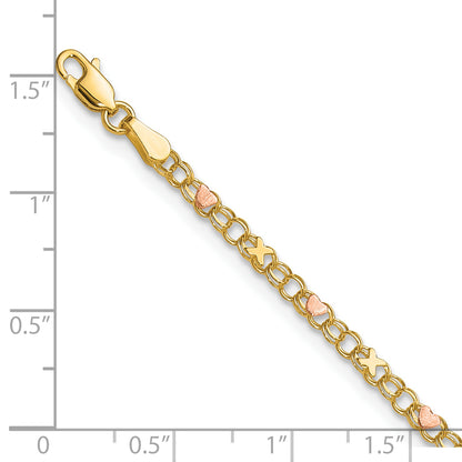 10K Two-Tone And Rose X'S Hearts 10In Anklet