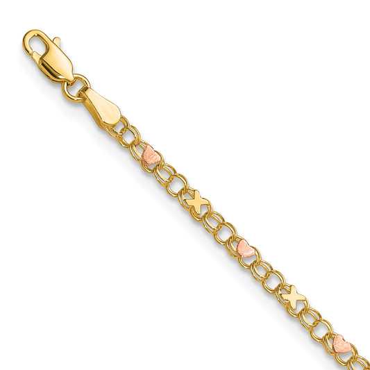 10K Two-Tone And Rose X'S Hearts 10In Anklet