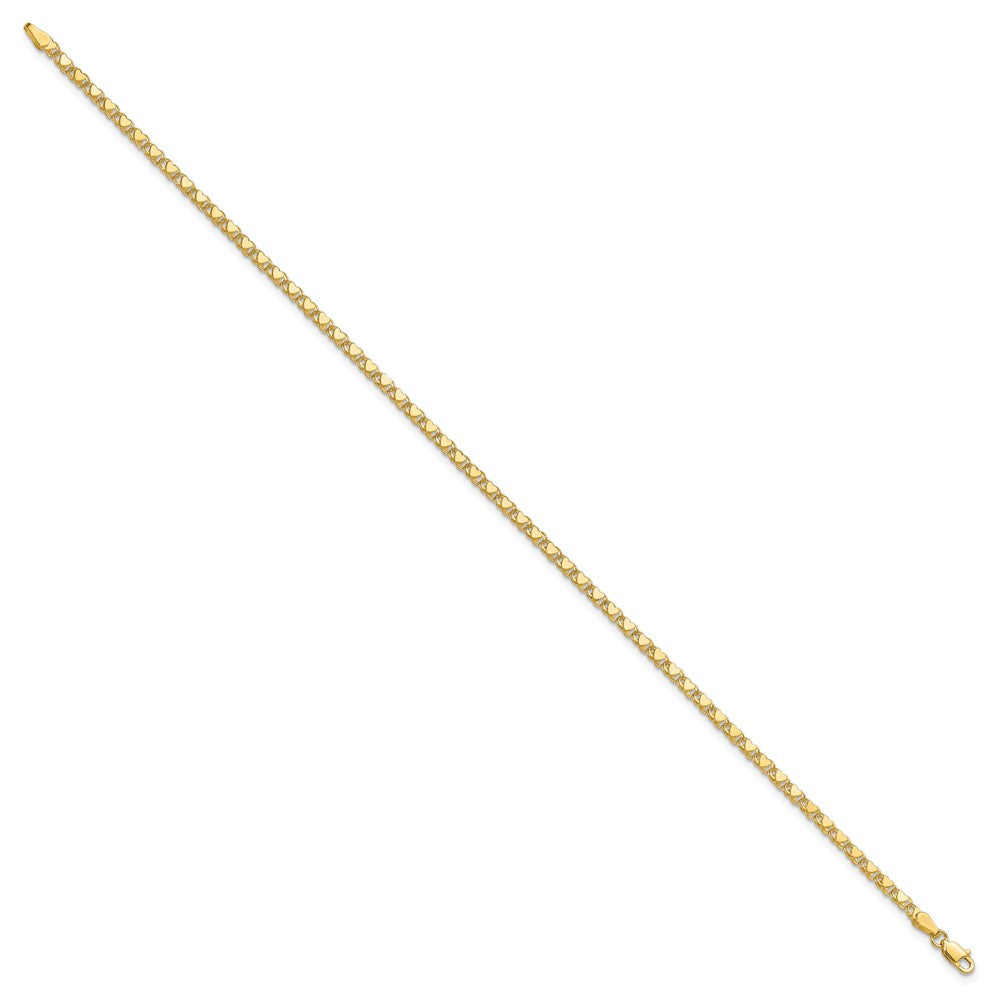 10K Yellow Gold Polished Double-Sided Heart 10In Anklet
