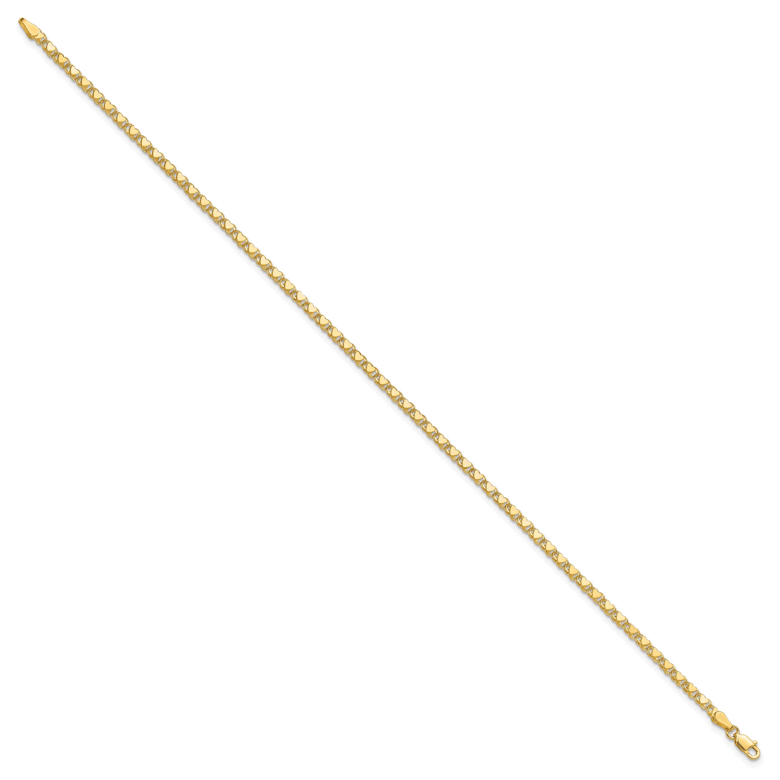 10K Yellow Gold Polished Double-Sided Heart 10In Anklet