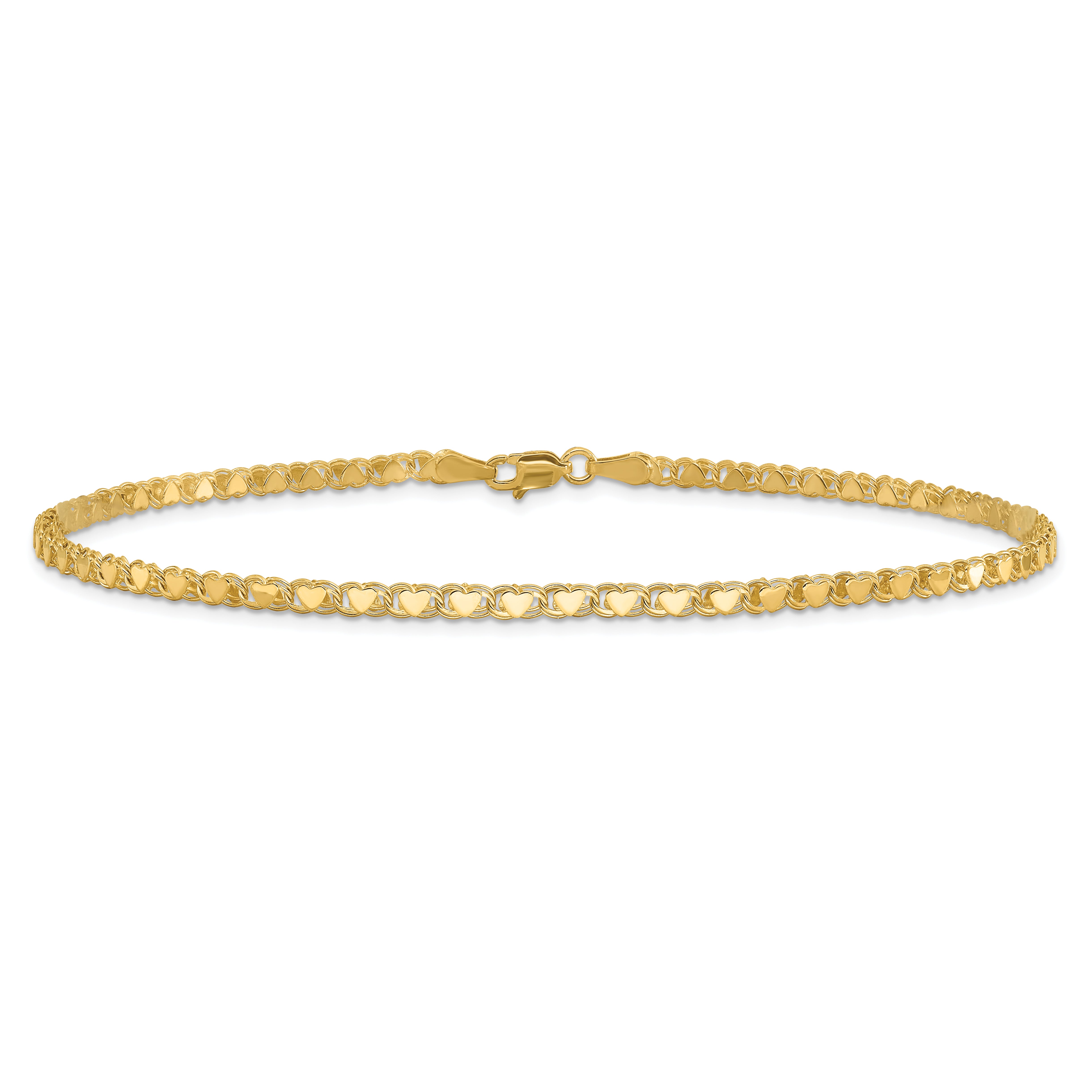 10K Yellow Gold Polished Double-Sided Heart 10In Anklet